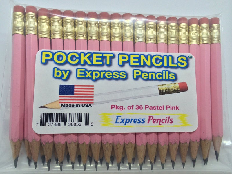 Express Pencils Half Pencils with Eraser - Golf, Pew, Short, Mini - Hexagon, Sharpened, #2 Pencil, Color - Pastel Pink, Pkg of 36 Pocket Pencils - Image 1